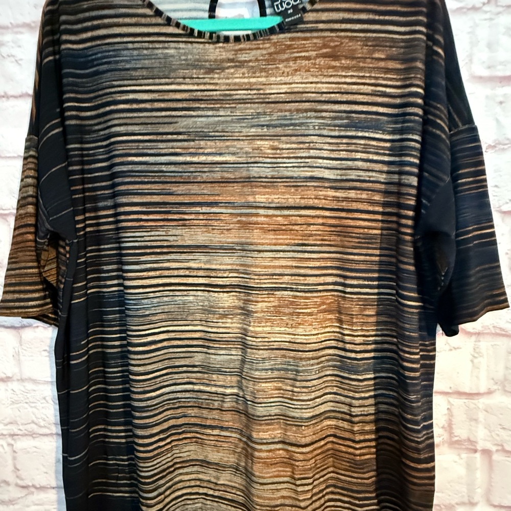 Clara Sun Woo Navy and Brown Stripped Blouse Top - Picture 2 of 5